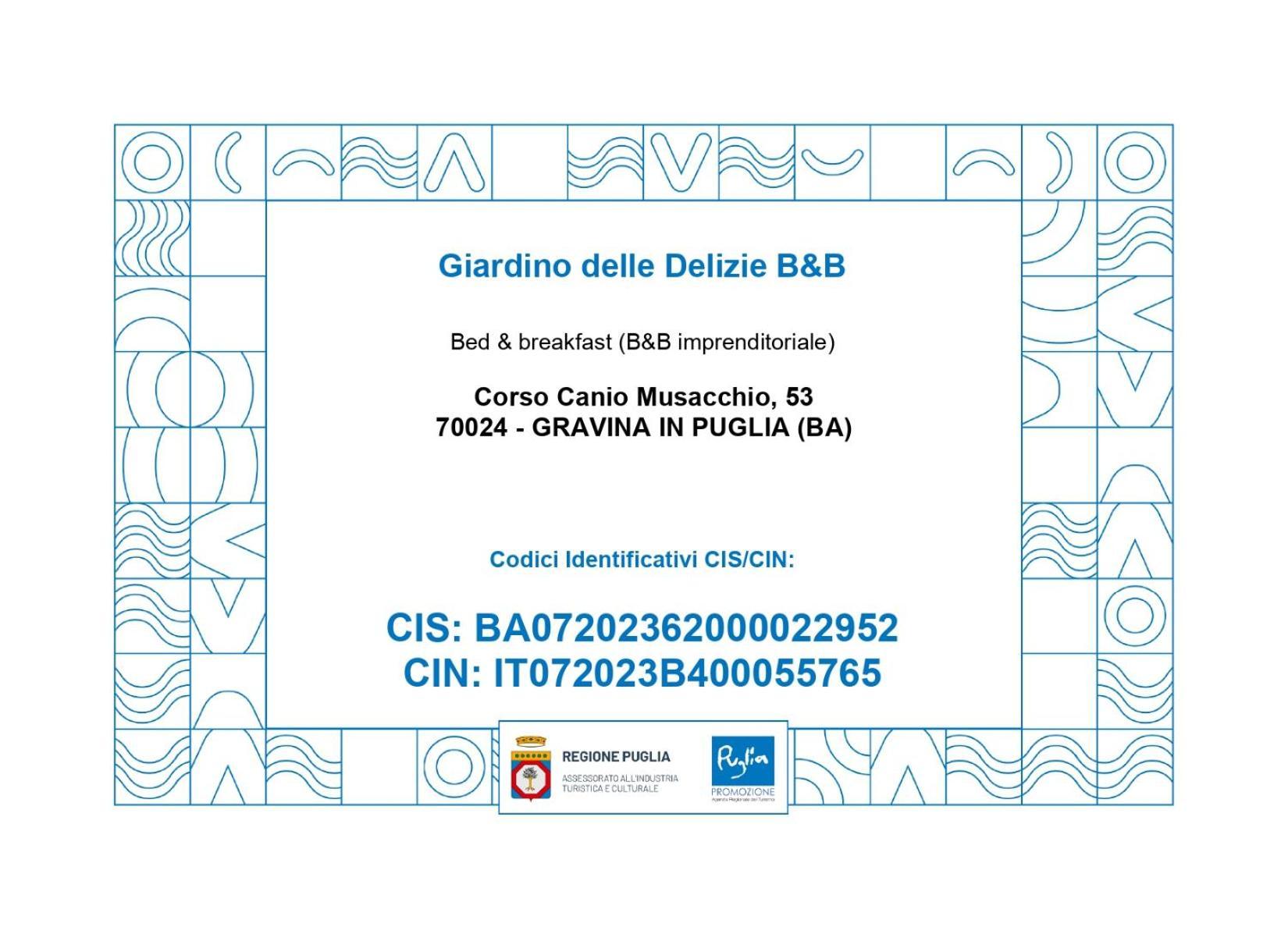 B&B Giardino Delle Delizie Gravina in Puglia Exterior photo